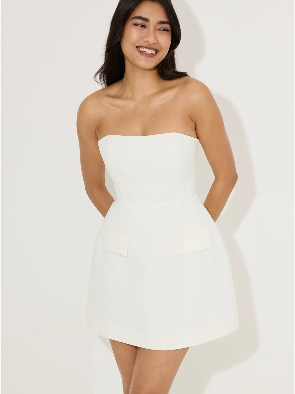 Odd Muse Strapless White A-Line Mini Dress